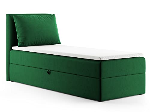 Boxspringbett Egro Mini mit Bettkasten und Kissen - Einzelbett mit Bonell-Matratze und Topper, Polsterbett, Bett, Schlafzimmer (Grün (Kronos 19), 100 x 200 cm) von Sofnet