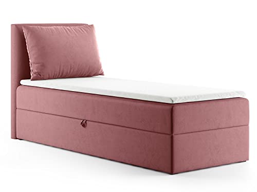 Boxspringbett Egro Mini mit Bettkasten und Kissen - Einzelbett mit Bonell-Matratze und Topper, Polsterbett, Bett, Schlafzimmer (Pink (Kronos 29), 100 x 200 cm) von Sofnet