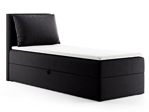 Boxspringbett Egro Mini mit Bettkasten und Kissen - Einzelbett mit Bonell-Matratze und Topper, Polsterbett, Bett, Schlafzimmer (Schwarz (Kronos 07), 100 x 200 cm) von Sofnet