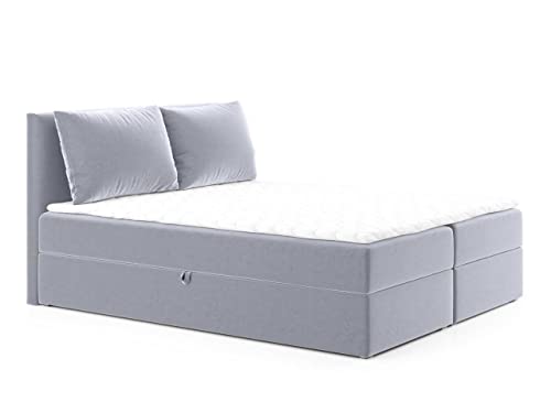 Boxspringbett Egro mit 2 Bettkästen und Zwei große Kissen - Doppelbett mit Bonell-Matratze und Topper, Polsterbett, Bett, Bettgestell Schlafzimmer (Grau (Paros 05), 140 x 200 cm) von Sofnet