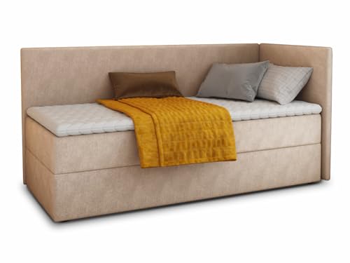 Boxspringbett Flame mit Bettkasten - Einzelbett mit Bonell-Matratze und Topper, Polsterbett, Universelle Bettseite, Bett, Schlafzimmer, Kinderzimmer (Beige (Paros 02), 80 x 200 cm) von Sofnet