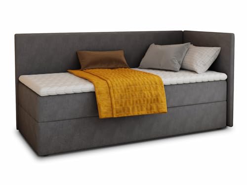 Boxspringbett Flame mit Bettkasten - Einzelbett mit Bonell-Matratze und Topper, Polsterbett, Universelle Bettseite, Bett, Schlafzimmer, Kinderzimmer (Graphit (Kronos 22), 100 x 200 cm) von Sofnet