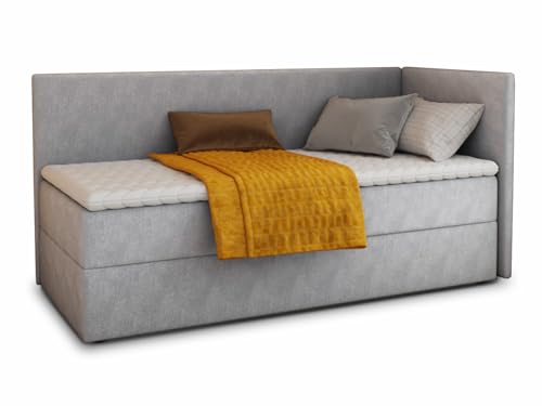 Boxspringbett Flame mit Bettkasten - Einzelbett mit Bonell-Matratze und Topper, Polsterbett, Universelle Bettseite, Bett, Schlafzimmer, Kinderzimmer (Grau (Paros 05), 90 x 200 cm) von Sofnet