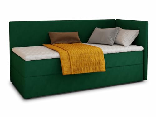 Boxspringbett Flame mit Bettkasten - Einzelbett mit Bonell-Matratze und Topper, Polsterbett, Universelle Bettseite, Bett, Schlafzimmer, Kinderzimmer (Grün (Kronos 19), 100 x 200 cm) von Sofnet