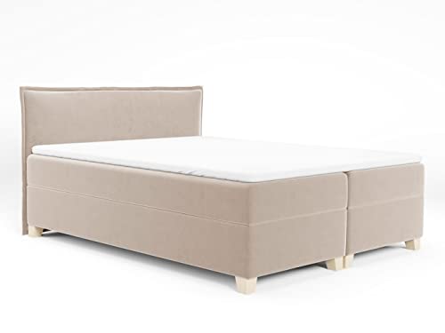 Boxspringbett Fren mit 2 Bettkästen - Doppelbett mit Bonell-Matratze und Topper, Polsterbett mit Holzfüße, Bett, Bettgestell Schlafzimmer (Beige (Paros 02), 160 x 200 cm) von Sofnet