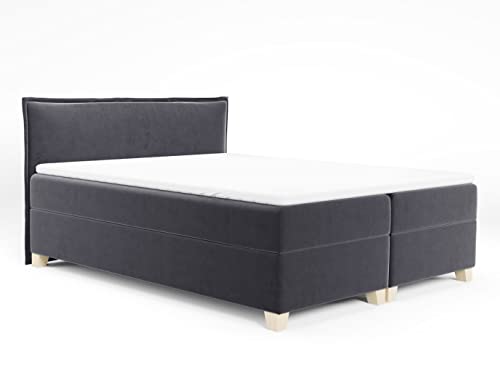 Boxspringbett Fren mit 2 Bettkästen - Doppelbett mit Bonell-Matratze und Topper, Polsterbett mit Holzfüße, Bett, Bettgestell Schlafzimmer (Graphit (Kronos 22), 180 x 200 cm) von Sofnet