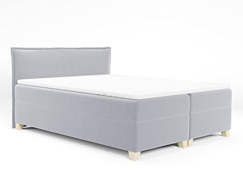 Boxspringbett Fren mit 2 Bettkästen - Doppelbett mit Bonell-Matratze und Topper, Polsterbett mit Holzfüße, Bett, Bettgestell Schlafzimmer (Grau (Paros 05), 180 x 200 cm) von Sofnet