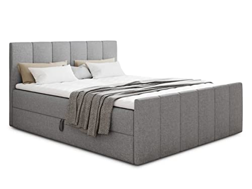 Boxspringbett Star Lux mit Fußteil, 2 Bettkästen und Matratzentopper - Doppelbett mit Topper, Bonell-Matratze, Polsterbett, Bett, Betten, Schlafzimmer (140 x 200 cm, Grau (Inari 91)) von Sofnet