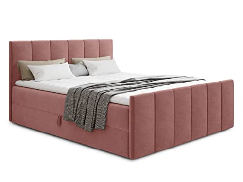 Boxspringbett Star Lux mit Fußteil, 2 Bettkästen und Matratzentopper - Doppelbett mit Topper, Bonell-Matratze, Polsterbett, Bett, Betten, Schlafzimmer (140 x 200 cm, Pink (Kronos 29)) von Sofnet