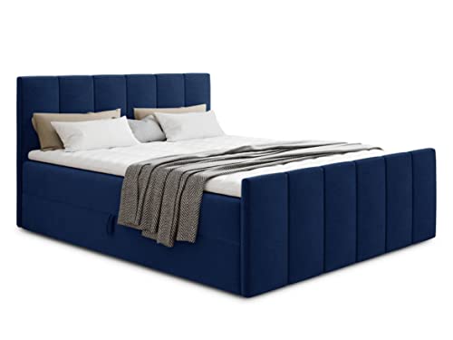 Boxspringbett Star Lux mit Fußteil, 2 Bettkästen und Matratzentopper - Doppelbett mit Topper, Bonell-Matratze, Polsterbett, Bett, Betten, Schlafzimmer (160 x 200 cm, Dunkelblau (Kronos 09)) von Sofnet