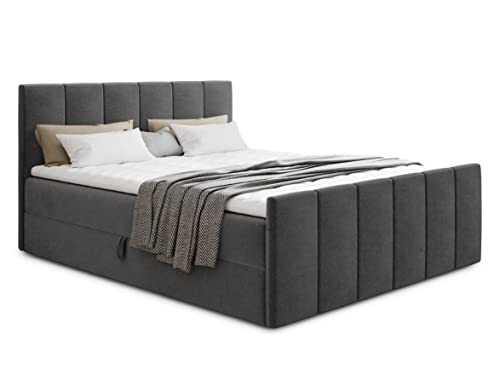 Boxspringbett Star Lux mit Fußteil, 2 Bettkästen und Matratzentopper - Doppelbett mit Topper, Bonell-Matratze, Polsterbett, Bett, Betten, Schlafzimmer (160 x 200 cm, Dunkelgrau (Kronos 22)) von Sofnet