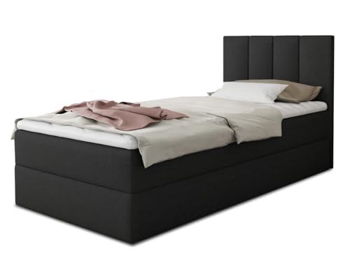 Boxspringbett Star Mini mit Bettkasten, Bonell-Matratze und Topper - Einzelbett mit Matratzentopper, Polsterbett, Bett, Schlafzimmer, Jugendzimmer (Schwarz (Inari 100), 100 x 200 cm) von Sofnet