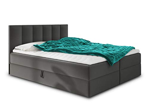 Boxspringbett Star mit Topper, Bonell-Matratze und 2 Bettkästen, Doppelbett, Polsterbett, Bett, Bettgestell, Stilvoll, Schlafzimmer, Velour oder Webstoff (Dunkelgrau (Kronos 22), 140 x 200 cm) von Sofnet