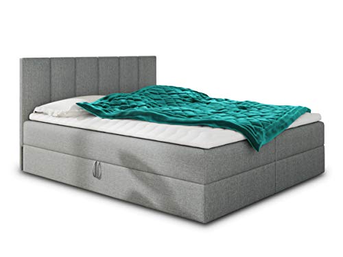 Boxspringbett Star mit Topper, Bonell-Matratze und 2 Bettkästen, Doppelbett, Polsterbett, Bett, Bettgestell, Stilvoll, Schlafzimmer, Velour oder Webstoff (Grau (Inari 91), 140 x 200 cm) von Sofnet