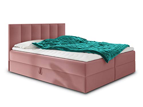 Boxspringbett Star mit Topper, Bonell-Matratze und 2 Bettkästen, Doppelbett, Polsterbett, Bett, Bettgestell, Stilvoll, Schlafzimmer, Velour oder Webstoff (Pink (Kronos 29), 160 x 200 cm) von Sofnet