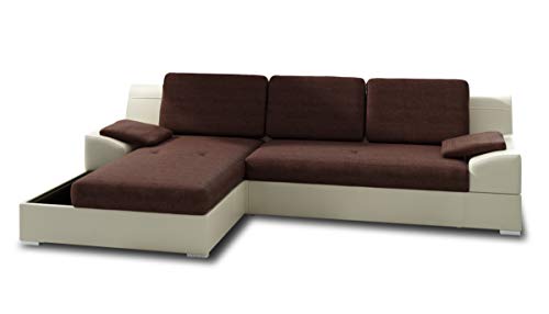 Ecksofa Aldo mit Glasregal, Couchgarnitur mit Bettfunktion und Bettkasten, Sofagarnitur, Couch mit Schlaffunktion, Big Sofa (Beige + Braun (Soft 018 + Inari 24), Ecksofa Links) von Sofnet