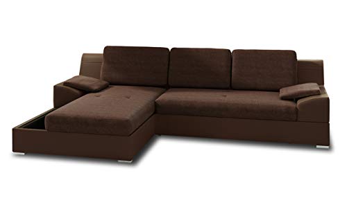 Ecksofa Aldo mit Glasregal, Couchgarnitur mit Bettfunktion und Bettkasten, Sofagarnitur, Couch mit Schlaffunktion, Big Sofa (Braun + Braun (Soft 066 + Inari 24), Ecksofa Links) von Sofnet