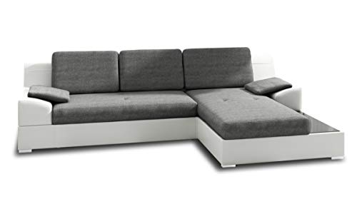 Ecksofa Aldo mit Glasregal, Couchgarnitur mit Bettfunktion und Bettkasten, Sofagarnitur, Couch mit Schlaffunktion, Big Sofa (Weiß + Grau (Soft 017 + Inari 91), Ecksofa Rechts) von Sofnet