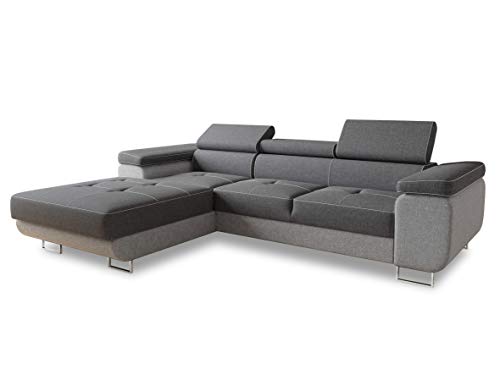 Ecksofa Divo mit Schlaffunktion, Bettkasten und Kopfteilverstellung, Polsterecke, Wohnlandschaft, Sofagarnitur, Couch, Sofa, Federkern (Grau + Dunkelgrau (Sawana 21 + Sawana 05), Ecksofa Links) von Sofnet