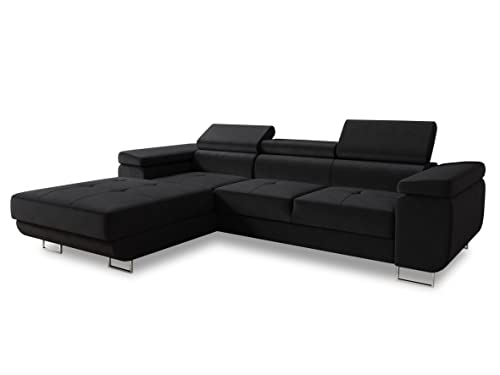 Ecksofa Divo mit Schlaffunktion, Bettkasten und Kopfteilverstellung, Polsterecke, Wohnlandschaft, Sofagarnitur, Couch, Sofa, Federkern (Schwarz (Kronos 07), Ecksofa Links) von Sofnet