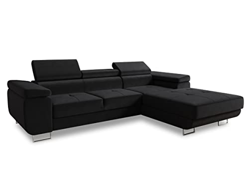 Ecksofa Divo mit Schlaffunktion, Bettkasten und Kopfteilverstellung, Polsterecke, Wohnlandschaft, Sofagarnitur, Couch, Sofa, Federkern (Schwarz (Kronos 07), Ecksofa Rechts) von Sofnet