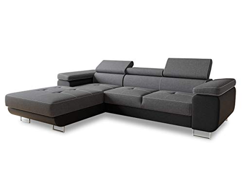 Ecksofa Divo mit Schlaffunktion, Bettkasten und Kopfteilverstellung, Polsterecke, Wohnlandschaft, Sofagarnitur, Couch, Sofa, Federkern (Schwarz + Dunkelgrau (Soft 011 + Sawana 05), Ecksofa Links) von Sofnet