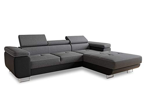 Ecksofa Divo mit Schlaffunktion, Bettkasten und Kopfteilverstellung, Polsterecke, Wohnlandschaft, Sofagarnitur, Couch, Sofa, Federkern (Schwarz + Dunkelgrau (Soft 011 + Sawana 05), Ecksofa Rechts) von Sofnet