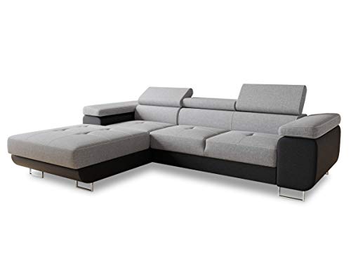 Ecksofa Divo mit Schlaffunktion, Bettkasten und Kopfteilverstellung, Polsterecke, Wohnlandschaft, Sofagarnitur, Couch, Sofa, Federkern (Schwarz + Grau (Soft 011 + Sawana 21), Ecksofa Links) von Sofnet