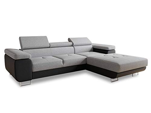 Ecksofa Divo mit Schlaffunktion, Bettkasten und Kopfteilverstellung, Polsterecke, Wohnlandschaft, Sofagarnitur, Couch, Sofa, Federkern (Schwarz + Grau (Soft 011 + Sawana 21), Ecksofa Rechts) von Sofnet