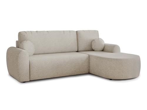 Ecksofa Jazz mit Schlaffunktion und Bettkasten - Bouclé-Stoff - L-Form Couch, Polstersofa, Schlafsofa, Sofagarnitur, Bettsofa (Beige (Coral 65), Ecksofa Rechts) von Sofnet