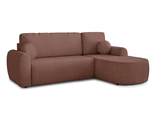 Ecksofa Jazz mit Schlaffunktion und Bettkasten - Bouclé-Stoff - L-Form Couch, Polstersofa, Schlafsofa, Sofagarnitur, Bettsofa (Rosa (Coral 45), Ecksofa Rechts) von Sofnet