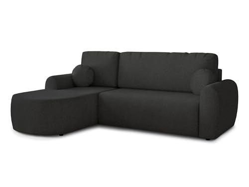 Ecksofa Jazz mit Schlaffunktion und Bettkasten - Bouclé-Stoff - L-Form Couch, Polstersofa, Schlafsofa, Sofagarnitur, Bettsofa (Schwarz (Coral 60), Ecksofa Links) von Sofnet