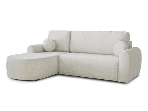 Ecksofa Jazz mit Schlaffunktion und Bettkasten - Bouclé-Stoff - L-Form Couch, Polstersofa, Schlafsofa, Sofagarnitur, Bettsofa (Weiß (Coral 70), Ecksofa Links) von Sofnet