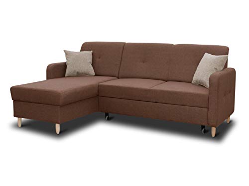 Ecksofa Oslo mit Schlaffunktion und Bettkasten - Scandinavian Design Couch, Sofagarnitur, Couchgarnitur, Polsterecke, Holzfüße (Braun (Inari 24 + Inari 26), Ecksofa Links) von Sofnet