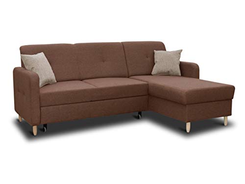 Ecksofa Oslo mit Schlaffunktion und Bettkasten - Scandinavian Design Couch, Sofagarnitur, Couchgarnitur, Polsterecke, Holzfüße (Braun (Inari 24 + Inari 26), Ecksofa Rechts) von Sofnet