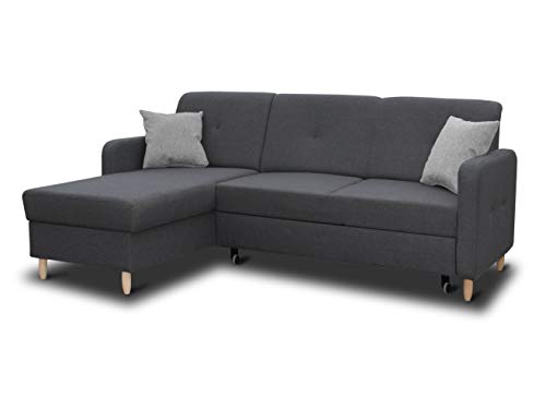 Ecksofa Oslo mit Schlaffunktion und Bettkasten - Scandinavian Design Couch, Sofagarnitur, Couchgarnitur, Polsterecke, Holzfüße (Graphit (Inari 94 + Inari 91), Ecksofa Links) von Sofnet