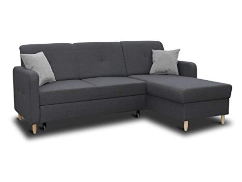 Ecksofa Oslo mit Schlaffunktion und Bettkasten - Scandinavian Design Couch, Sofagarnitur, Couchgarnitur, Polsterecke, Holzfüße (Graphit (Inari 94 + Inari 91), Ecksofa Rechts) von Sofnet