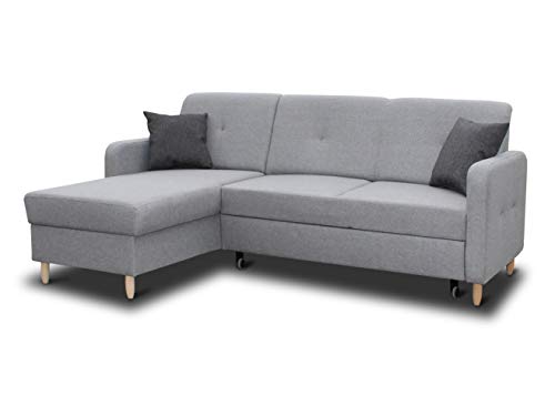 Ecksofa Oslo mit Schlaffunktion und Bettkasten - Scandinavian Design Couch, Sofagarnitur, Couchgarnitur, Polsterecke, Holzfüße (Grau (Inari 91 + Inari 94), Ecksofa Links) von Sofnet