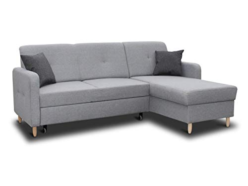 Ecksofa Oslo mit Schlaffunktion und Bettkasten - Scandinavian Design Couch, Sofagarnitur, Couchgarnitur, Polsterecke, Holzfüße (Grau (Inari 91 + Inari 94), Ecksofa Rechts) von Sofnet