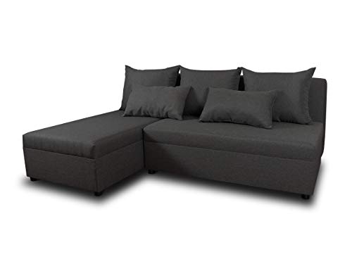 Ecksofa Pono mit Schlaffunktion - Couchgarnitur, Eckcouch, Sofa, Sofagarnitur, Bettsofa, L-Form Couch, Schlafsofa - Ottomane Universal (Dunkelgrau (Sawana 05)) von Sofnet