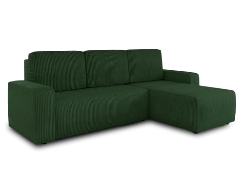 Ecksofa Roma L mit Schlaffunktion und Bettkasten - Cord Stoff - L-Form Couch, Polstersofa, Schlafsofa, Sofagarnitur - Ottomane Universal (Grün (Poso 014)) von Sofnet