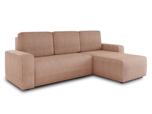 Ecksofa Roma L mit Schlaffunktion und Bettkasten - Cord Stoff - L-Form Couch, Polstersofa, Schlafsofa, Sofagarnitur - Ottomane Universal (Pink (Poso 052)) von Sofnet