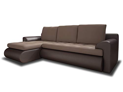 Ecksofa Santi II mit schmutzabweisender Stoff - Couchgarnitur mit Schlaffunktion und Bettkasten, Couch, Polsterecke, Schlafsofa (Braun + Beige (Madryt 128 + Trinity 05), Ecksofa Links) von Sofnet