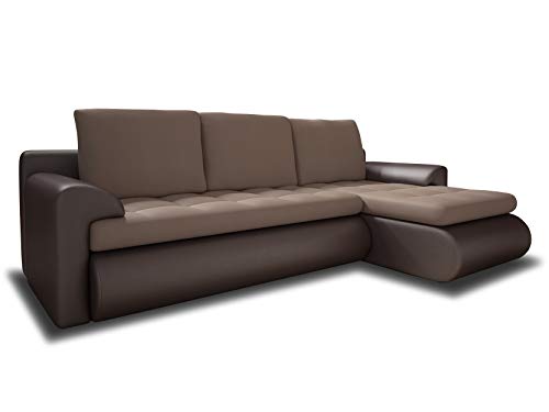 Ecksofa Santi II mit schmutzabweisender Stoff - Couchgarnitur mit Schlaffunktion und Bettkasten, Couch, Polsterecke, Schlafsofa (Braun + Beige (Madryt 128 + Trinity 05), Ecksofa Rechts) von Sofnet