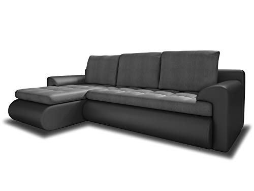 Ecksofa Santi II mit schmutzabweisender Stoff - Couchgarnitur mit Schlaffunktion und Bettkasten, Couch, Polsterecke, Schlafsofa (Grau + Grau (Madryt 195 + Trinity 14), Ecksofa Links) von Sofnet