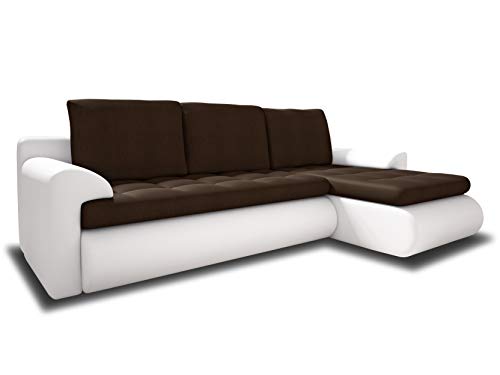 Ecksofa Santi II mit schmutzabweisender Stoff - Couchgarnitur mit Schlaffunktion und Bettkasten, Couch, Polsterecke, Schlafsofa (Weiß + Braun (Madryt 120 + Trinity 08), Ecksofa Rechts) von Sofnet