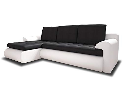 Ecksofa Santi II mit schmutzabweisender Stoff - Couchgarnitur mit Schlaffunktion und Bettkasten, Couch, Polsterecke, Schlafsofa (Weiß + Graphit (Madryt 120 + Trinity 15), Ecksofa Links) von Sofnet