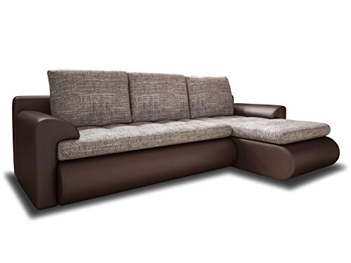 Ecksofa Santi - Polsterecke L-Form, Schlafsofa mit Bettkasten, Couchgarnitur mit Schlaffunktion, Couch, Sofa, Sofagarnitur (Braun + Beige (Madryt 128 + Berlin 03), Ecksofa Rechts) von Sofnet