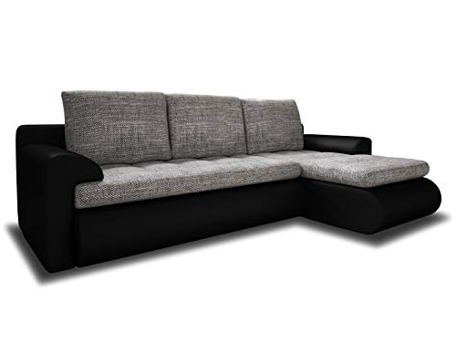 Ecksofa Santi - Polsterecke L-Form, Schlafsofa mit Bettkasten, Couchgarnitur mit Schlaffunktion, Couch, Sofa, Sofagarnitur (Schwarz + Grau (Madryt 1100 + Berlin 01), Ecksofa Rechts) von Sofnet