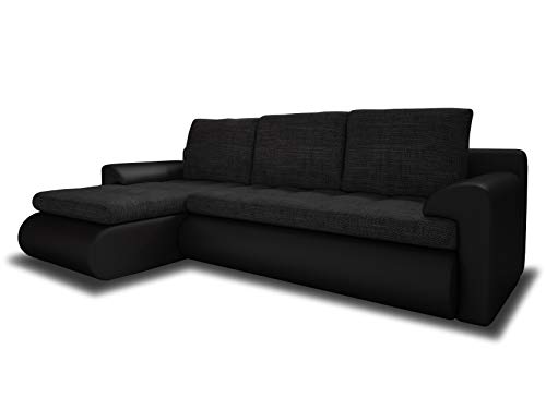 Ecksofa Santi - Polsterecke L-Form, Schlafsofa mit Bettkasten, Couchgarnitur mit Schlaffunktion, Couch, Sofa, Sofagarnitur (Schwarz + Schwarz (Madryt 1100 + Berlin 02), Ecksofa Links) von Sofnet